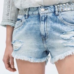 TRF Denim Studded distressed shorts